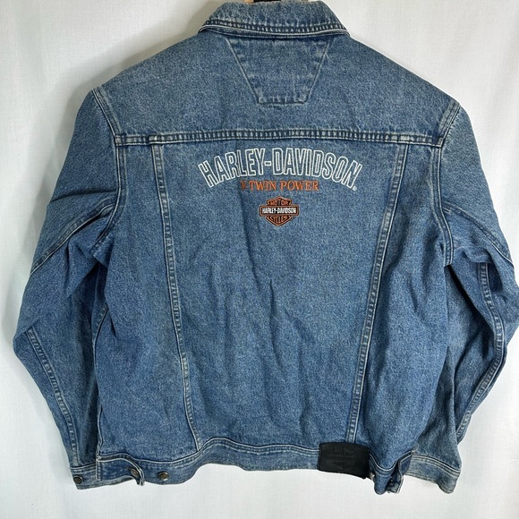 Vintage HARLEY DAVIDSON mens jean jacket Sz L V-Twin Power Fleece Liner N6 - Picture 3 of 7
